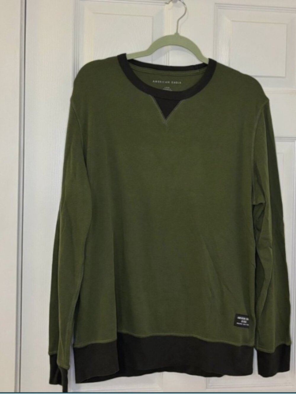 American Eagle Men's Olive Green Crewneck Sweatshirt Contrast Trim Size Large